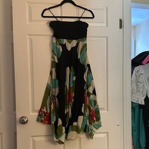 Nicole Miller Black and Multicolor Midi Dress